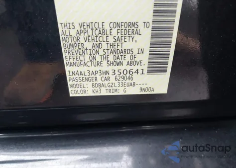 2017 Nissan Altima 2.5 S z USA, uszkodzony, nr VIN 1N4AL3AP3HN350641